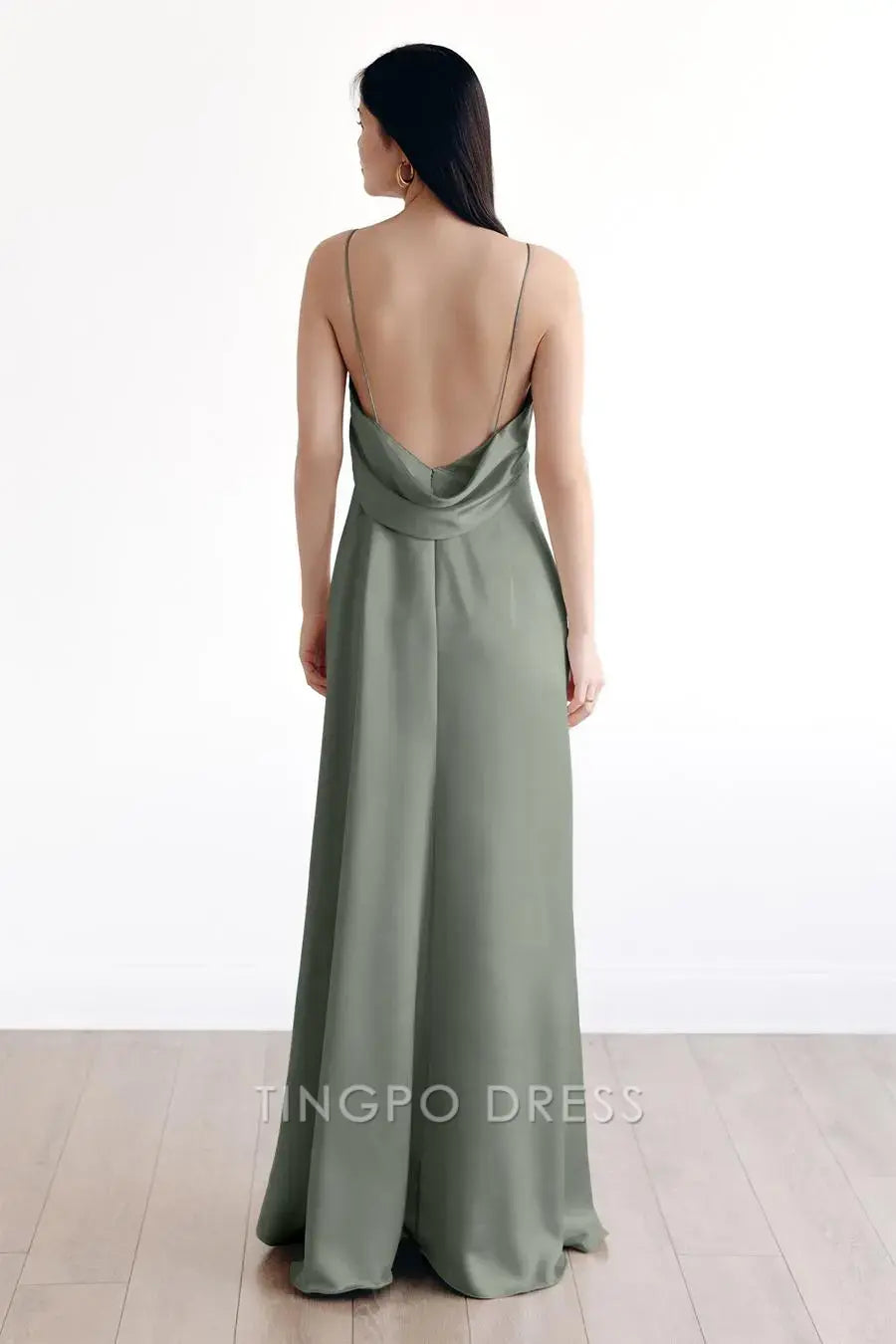 TingPo Wholesale Elegant Thin Strap Solid Plain Dress - Simple Back Detail Design Casual Work & Party Dress